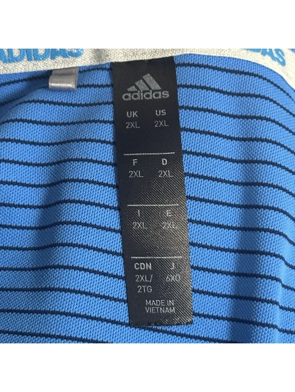 Adidas Polo Shirt Mens 2XL Blue Striped Short Sleeve